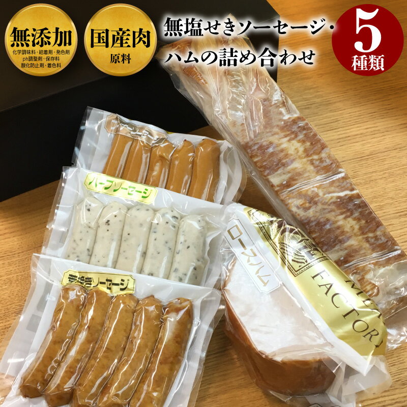 お歳暮 送料無料 高級 ギフト 無塩せき ハム ソーセージ ベーコン 詰め合わせ 5種 セット 国産肉 使用 化学調味料 結着剤 発色剤 保存料 無添加 ロースハム ハーブソーセージ 粗挽きソーセージ ウインナー 詰め合せ 内祝 贈り物