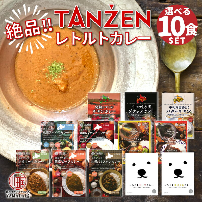 絶品 レトルトカレー 【 タンゼン 】選べる10食セット 【 送料無料 】★レビュー記入で300円QUOカードプレゼント★ レトルト カレー TANZEN 北海道 スープカレー ビーフマサラ チキンマサラ 函館 ビーフカレー しろくま チキンカレー バターチキン キーマカレー