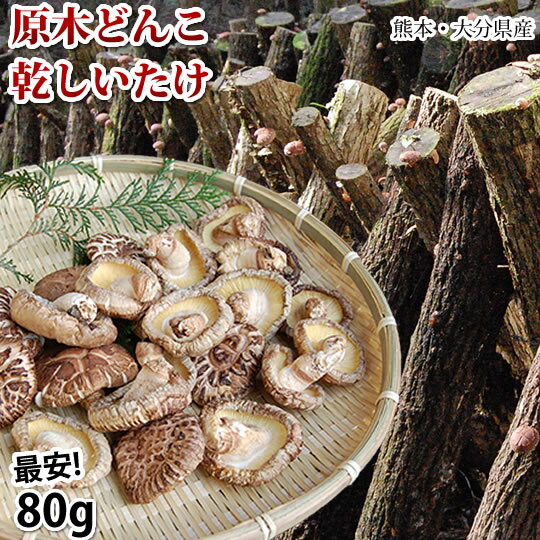 原木どんこ しいたけ 送料無料 80g 熊本 大分県産 お試し 3袋購入で1袋おまけ お取り寄せ 代引不可 干し椎茸 乾しいたけ 椎茸