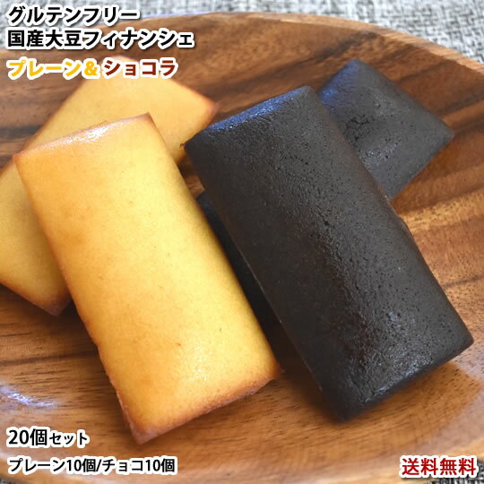 グルテンフリー 国産大豆フィナンシェ 送料無料 プレーン&ショコラ 20個セット(各10個入り) ケーキ スイーツ 洋菓子