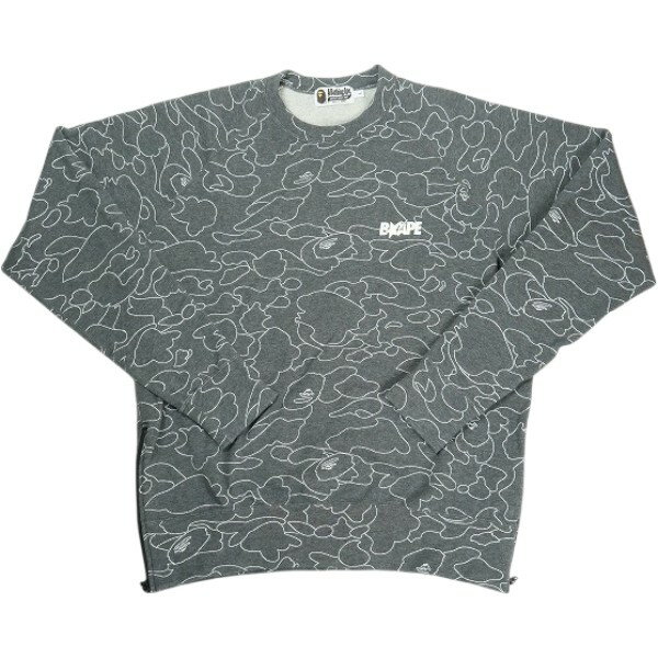 乐天商城 - A BATHING APE ア ベイシング エイプ 17SS Line 1st Camo CrewNeck Sweatshirt Gray クルーネックスウェット 灰 Size 【L】 【中古品-非常に良い】 30010753