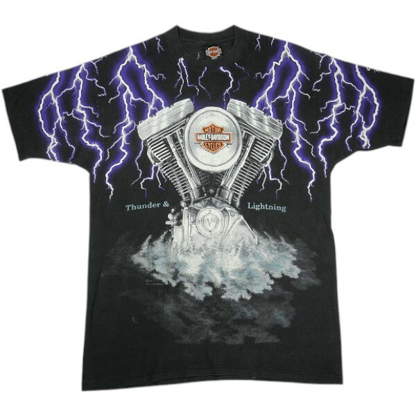 乐天商城 - VINTAGE ヴィンテージ Harley-Davidson ハーレーダビッドソン Thunder ＆ Lightning Tee Tシャツ 黒 Size 【XXXL】 【中古品-良い】 30008013