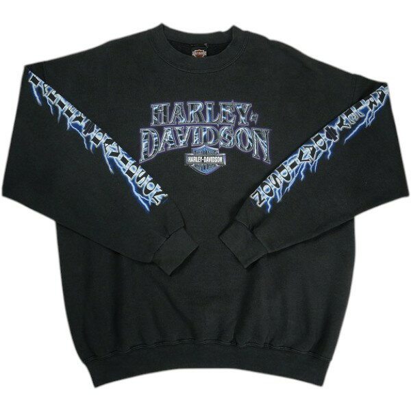 乐天商城 - VINTAGE ヴィンテージ Harley-Davidson ハーレーダビッドソン Blue Lightning Crewneck トレーナー 黒 Size 【XL】 【中古品-良い】 30008017