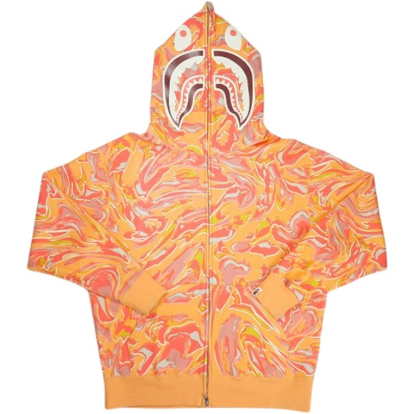 乐天商城 - A BATHING APE ア ベイシング エイプ 24AW MARBLING CAMO SHARK RELAXED FULL ZIP HOODIE RED シャークパーカー 赤 Size 【S】 【中古品-良い】 30008399