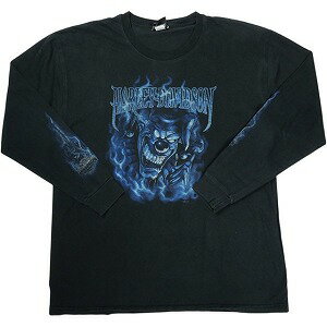 乐天商城 - VINTAGE ヴィンテージ Harley-Davidson ハーレーダビッドソン Pierrot Logo Blue Flame LS Tee ロンT 黒 Size 【XL相当】 【中古品-良い】 20827811