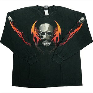 乐天商城 - VINTAGE ヴィンテージ Harley-Davidson ハーレーダビッドソン Skull Red Flame Logo LS Tee ロンT 黒 Size 【XL】 【中古品-良い】 20827826