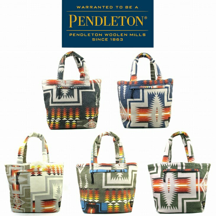 お昼休み用 【送料無料】PENDLETON × TAION REVERSIBLE LUNCH TOTE BAG-M ペンドルトン × タイオン リバーシブルランチトートバッグ ペンドルトンのネイティブ柄【ハーディング】がプリントされた両面表のバック。ウールメルトン生地でダウンの暖かなイメージ冬のおしゃれバック