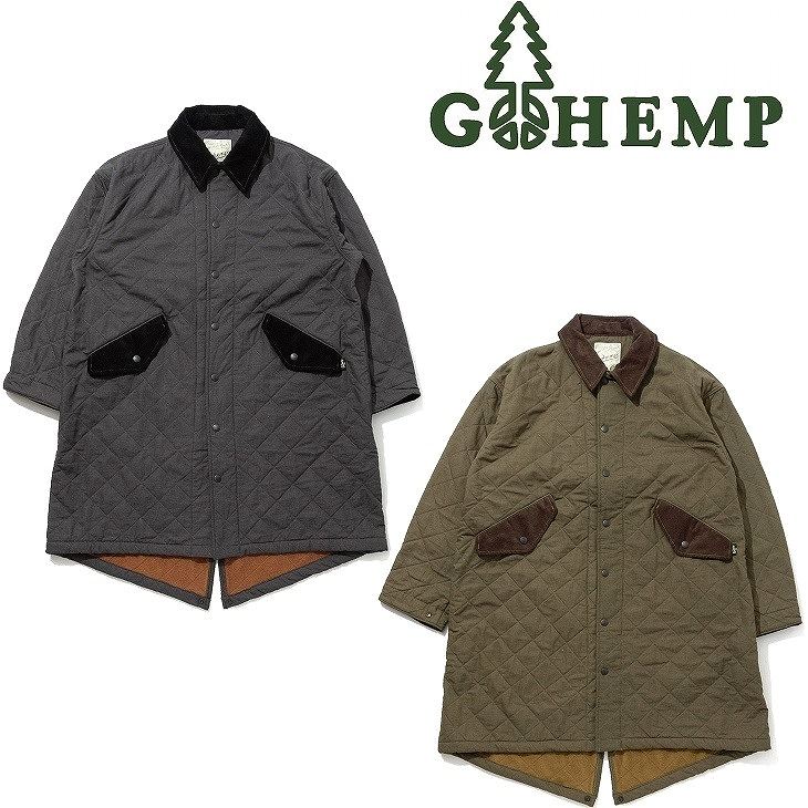 【送料無料】【MEN 039 S】GOHEMP ゴーヘンプ SURPLUS JOCKEY COATヘンプ15％コットン85％の混率から成るウェザー生地とペットボトルリサイクルフリースをライナーに組み合わせたキルトシリーズ 全体のシルエットはM65パーカーをモデルとしたロング丈のジャケットコート