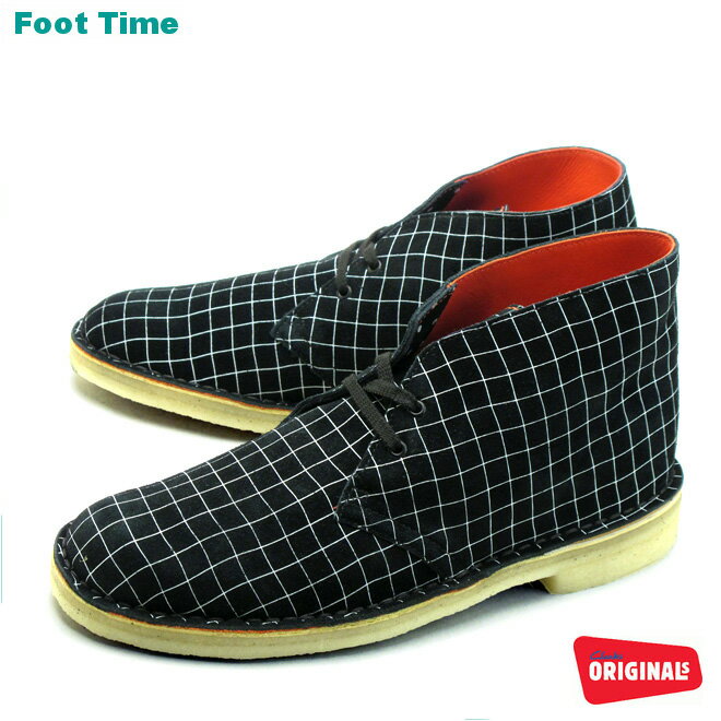 クラークス デザートブーツ ブラック/ホワイトグリッド CLARKS DESERT BOOT BLACK/WHITE GRID 26110027 メンズ シューズ