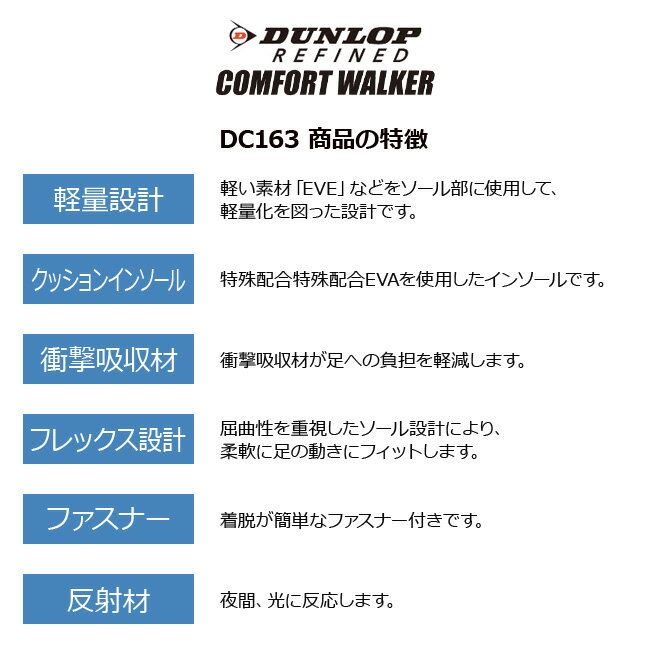 【28時間限定全品5％OFFクーポン】ダンロップ コンフォートウォーカー スニーカー メンズ DUNLOP COMFORT WALKER DC163 黒 紺 ブラック グレー ネイビー 24.5cm〜28.0cm 幅広 4E 軽量 ランニング ウォーキング シューズ 運動 靴【2102】送料無料