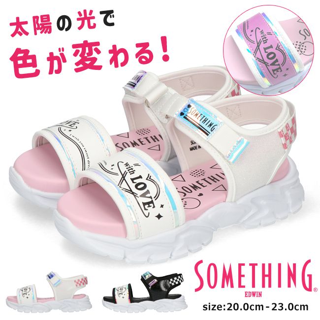 【52時間限定全品5％OFFクーポン】サムシング サンダル キッズ ジュニア 女の子 スポーツサンダル 厚底 軽量 軽い 白 黒 ストラップ ベルクロ マジックテープ 履きやすい 歩きやすい おしゃれ かわいい 色が変わる SOM-3166 子供 サンダル 靴【2304】送料無料のサムネイル