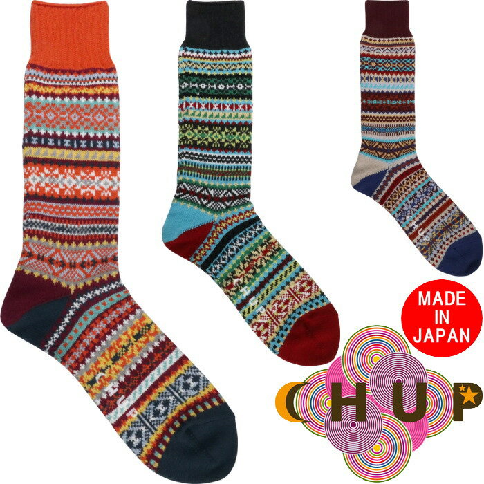 ●● 【SALE：20％OFF】 CHUP 靴下 チュプ ソックス KIMALLUS キマルス メンズ 日本製 ハイソックス クルーソックス byグレン・クライド 男性用 お洒落 見せ靴下 おしゃれ ギフト プレゼント 柄物 民族 綿中厚ソックス 【ネコポス対応】