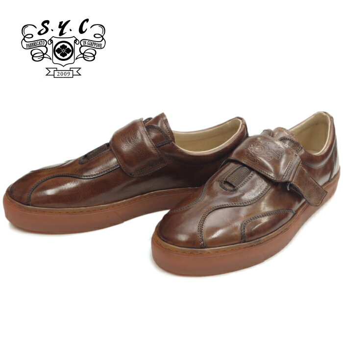 【楽天イーグルス感謝祭ポイント最大10倍】 エスワイシー S.Y.C SYC 1805 [BROWN] カジュアルシューズ メンズ スニーカー スリッポン ベルクロ ローカット 日本製 本革 レザー 送料無料 2018秋冬新作 【コンビニ受取対応】