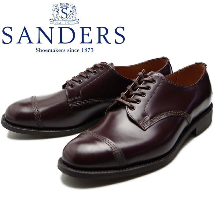 【お買い物マラソンポイントアップ5倍】 SANDERS 1128 サンダース ミリタリーダービー バーガンディー MILITARY DERBY SHOE ストレートチップシューズ キャップトゥ ビジネスシューズ メンズ 本革 ローカット オックスフォード レザー イングランド製 送料無料