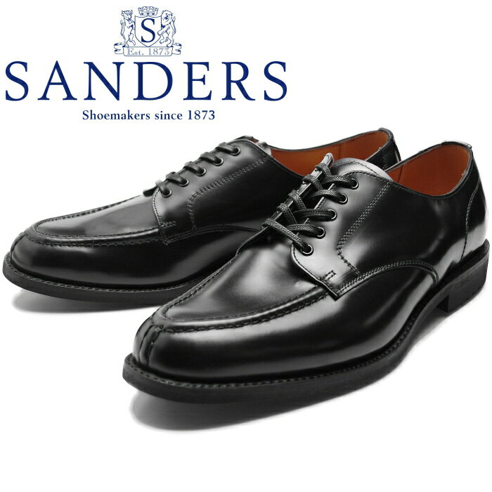 SANDERS サンダース ミリタリー 1130 MILITARY APRON DERBY ブラック Uチップシューズ モックトゥ レザー ビジネスシューズ メンズ 本革 イングランド製 送料無料 【あす楽対応】 【コンビニ受取対応】