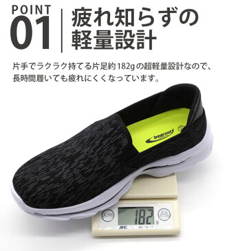 スニーカー メンズ 靴 スリッポン 黒 ブラック ネイビー グレー 軽量 軽い おしゃれ 2way かかとが踏める ベアサーフ bearsurf BS-1000