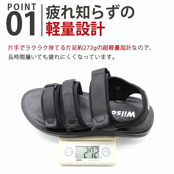 サンダル メンズ 靴 スポーツ 黒 ブラック 幅広 軽量 軽い 疲れない Wilson 3640