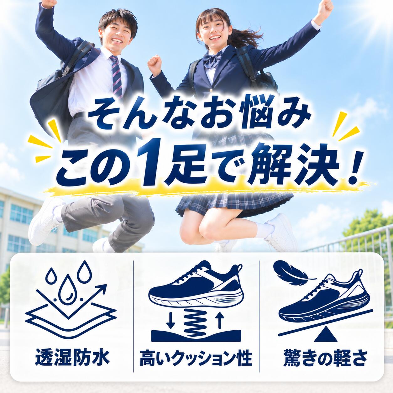 通学 スニーカー 防水 中学生 高校生 中高生 白スニーカー 白靴 学生靴 学校指定 3E 幅広 軽量 雨の日 メンズ レディース 男女兼用 黒 白 ジェイキックス Jay kicks　JK1075 footone-10029010 フットワン Footone サンプル画像3