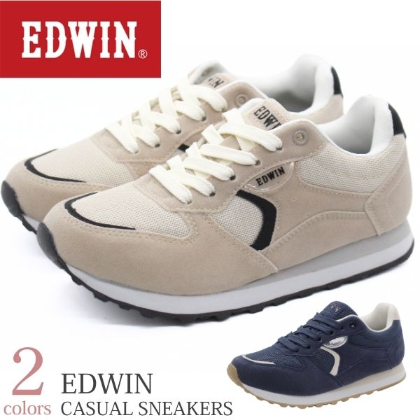 【スーパーセール限定！クーポン配布中】 エドウィン スニーカー レディース 靴 EDWIN アイボリー ネイビー 軽い 軽量 疲れない かわいい おしゃれ シンプル カジュアル 歩きやすい 疲れにくい 可愛い 滑らない 通勤 通学 仕事 職場 学校 人気 EDW-4320