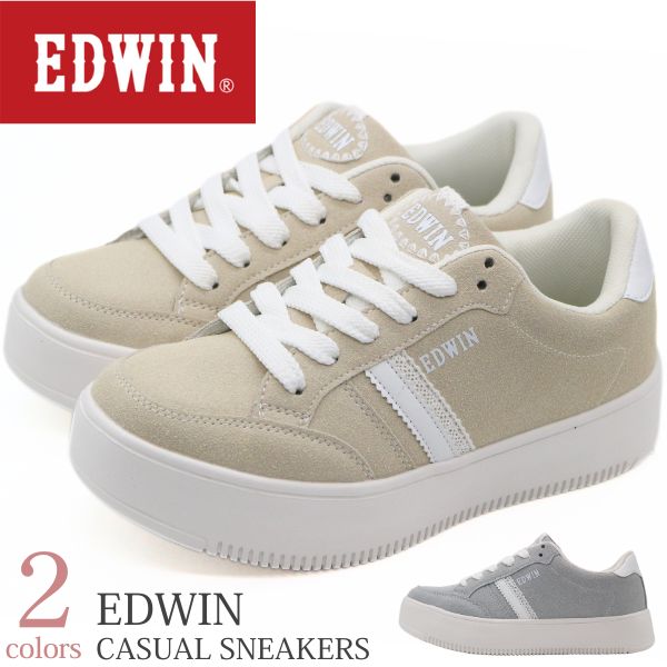 【スーパーセール限定！クーポン配布中】 エドウィン スニーカー レディース 靴 EDWIN ベージュ サックス 軽い 軽量 疲れない かわいい おしゃれ レース カジュアル 歩きやすい 疲れにくい 可愛い クッション シンプル 通勤 通学 仕事 職場 学校 人気 EDW-4374