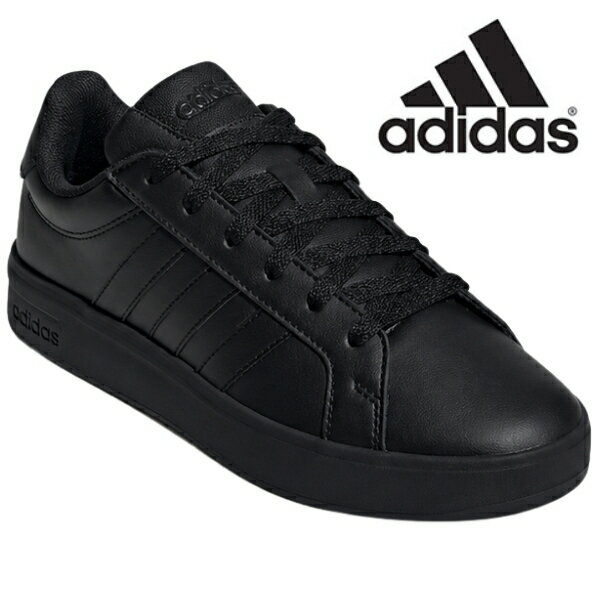 Rakuten - アディダス スニーカー レディース キッズ ジュニア 黒 ブラック adidas グランドコート 3.0 J GRANDCOURT KK3791 ローカット 軽い 軽量 歩きやすい 疲れない 通学 通勤 立ち仕事 運動靴 シンプル コートシューズ フォーマル おしゃれ 学生 ママ 靴