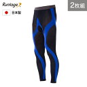 【2枚組】【日本製】Runtage アスリートランナーPRO V2 スポーツタイツ ランニングタイツ 10分丈 ブルー コンプレッション メンズ/レディース S...