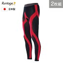 【2枚組】【日本製】Runtage アスリートランナーPRO V2 スポーツタイツ ランニングタイツ 10分丈 レッド コンプレッション メンズ/レディース S...