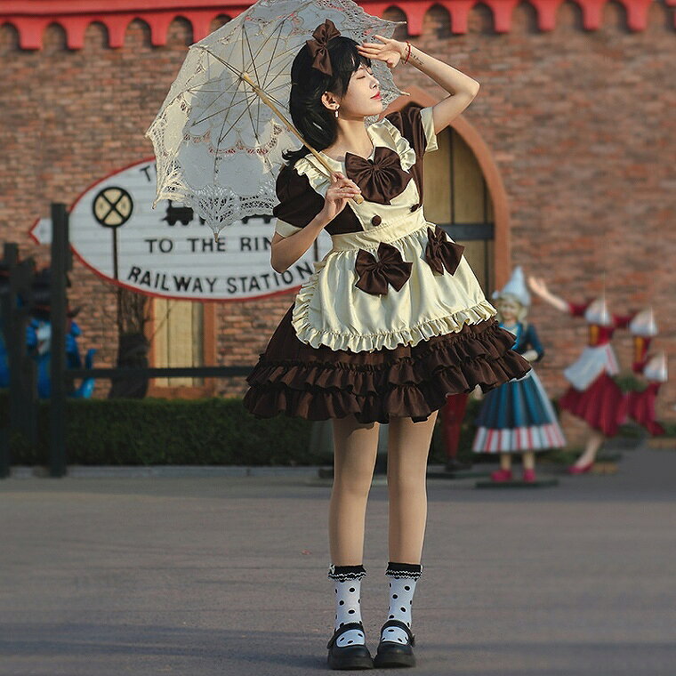 コスプレ ハロウィン コスチューム ロリータ メイド メイド服 仮装 衣装 レディース ワンピース ミドル丈 ワンピ ロングワンピ 膝下丈 大きいサイズ ハロウィンコスプレ コスプレ衣装 セット カチューシャ 学園祭 二次会 学際 ゴスロリ かわいい for-it--10001544 for it サンプル画像2