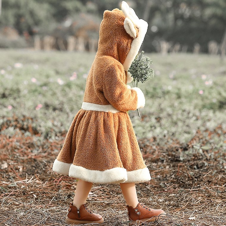 クリスマス コスプレ トナカイ フード付き キッズ 子ども クリスマスコスプレ ハロウィン コスチューム パーティー 仮装 衣装 女の子 レディース ハロウィンコスプレ クリスマス会 着ぐるみ 防寒 暖かい かわいい ワンピース 子ども服 帽子付き ブラウン 茶色