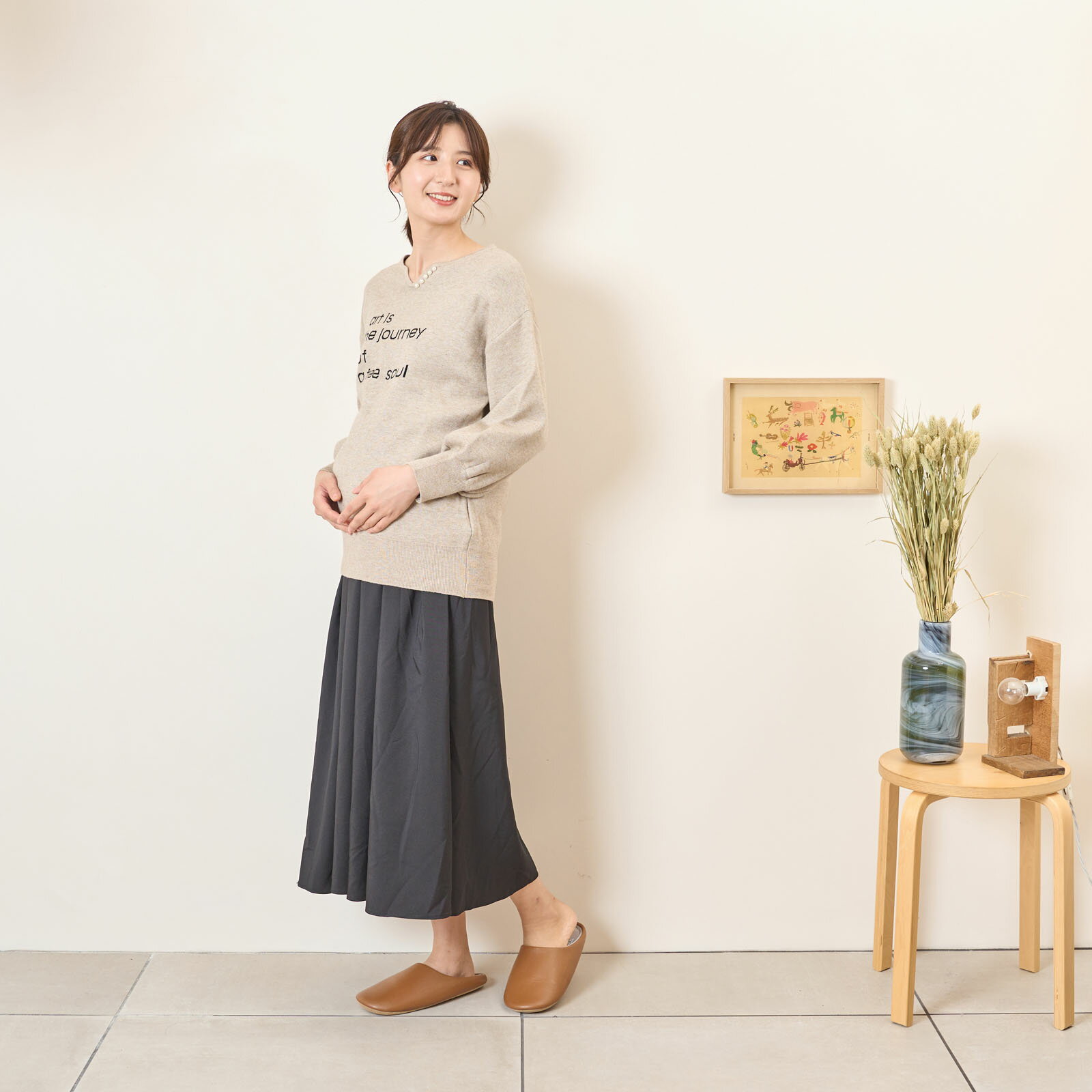 [for mom]パフスリーブ ニットプルオーバー レディース 産前産後 ママ 妊婦 春 夏 秋 冬 20代 30代 40..