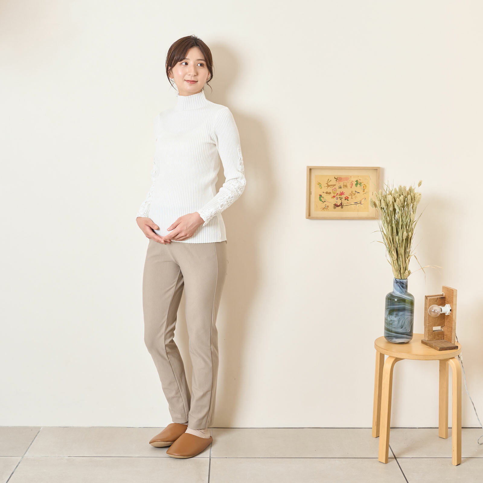 [for mom]袖レース　ボトルネック　ニットインナーT レディース 産前産後 ママ 妊婦 春 夏 秋 冬 20代 ..