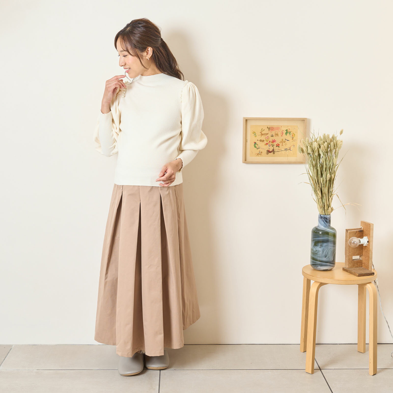 [for mom]肩パールデザイン　ニットプルオーバー レディース 産前産後 ママ 妊婦 春 夏 秋 冬 20代 30..