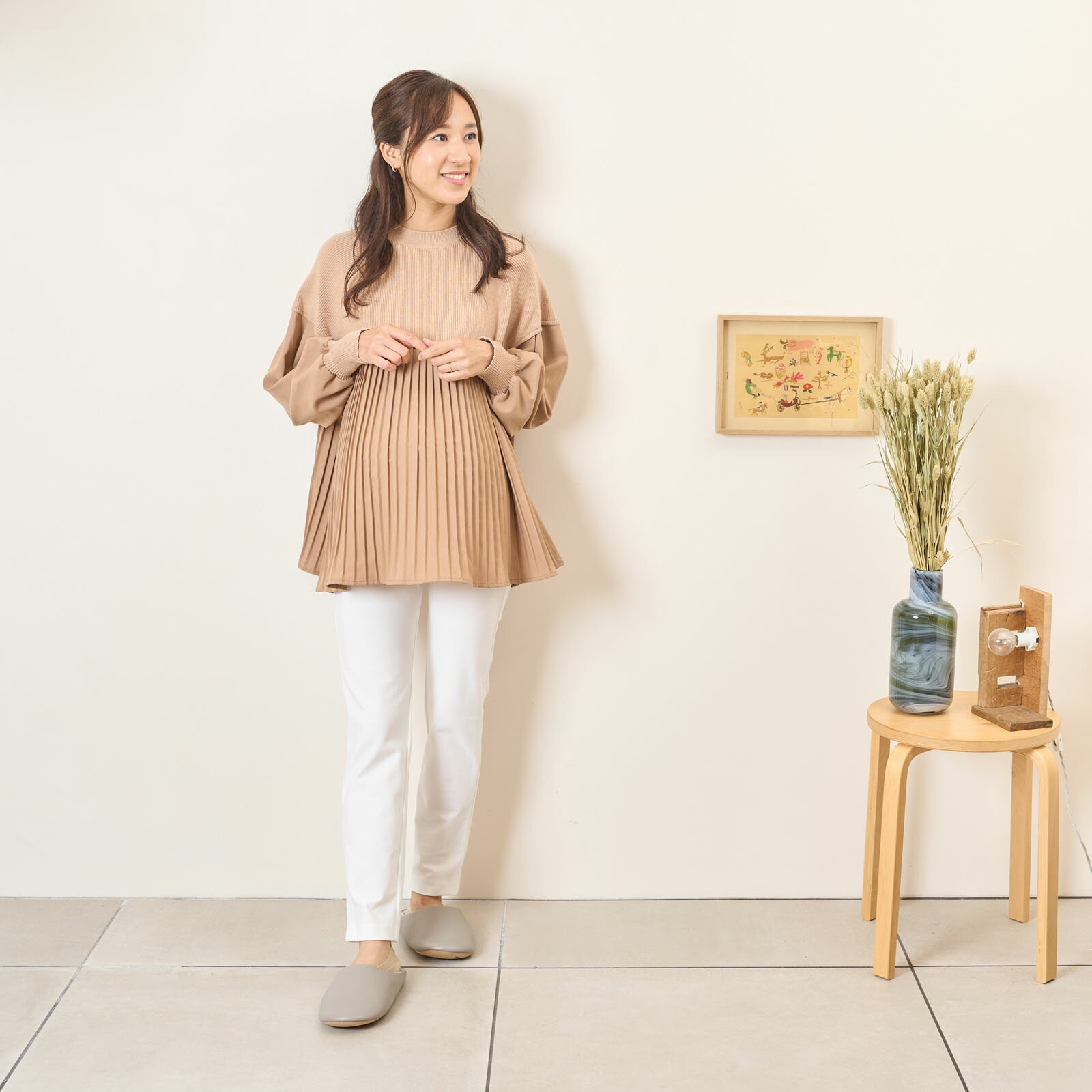 [for mom]プリーツ切り替え ニットプルオーバーレディース 産前産後 ママ 妊婦 春 夏 秋 冬 20代 30代 ..