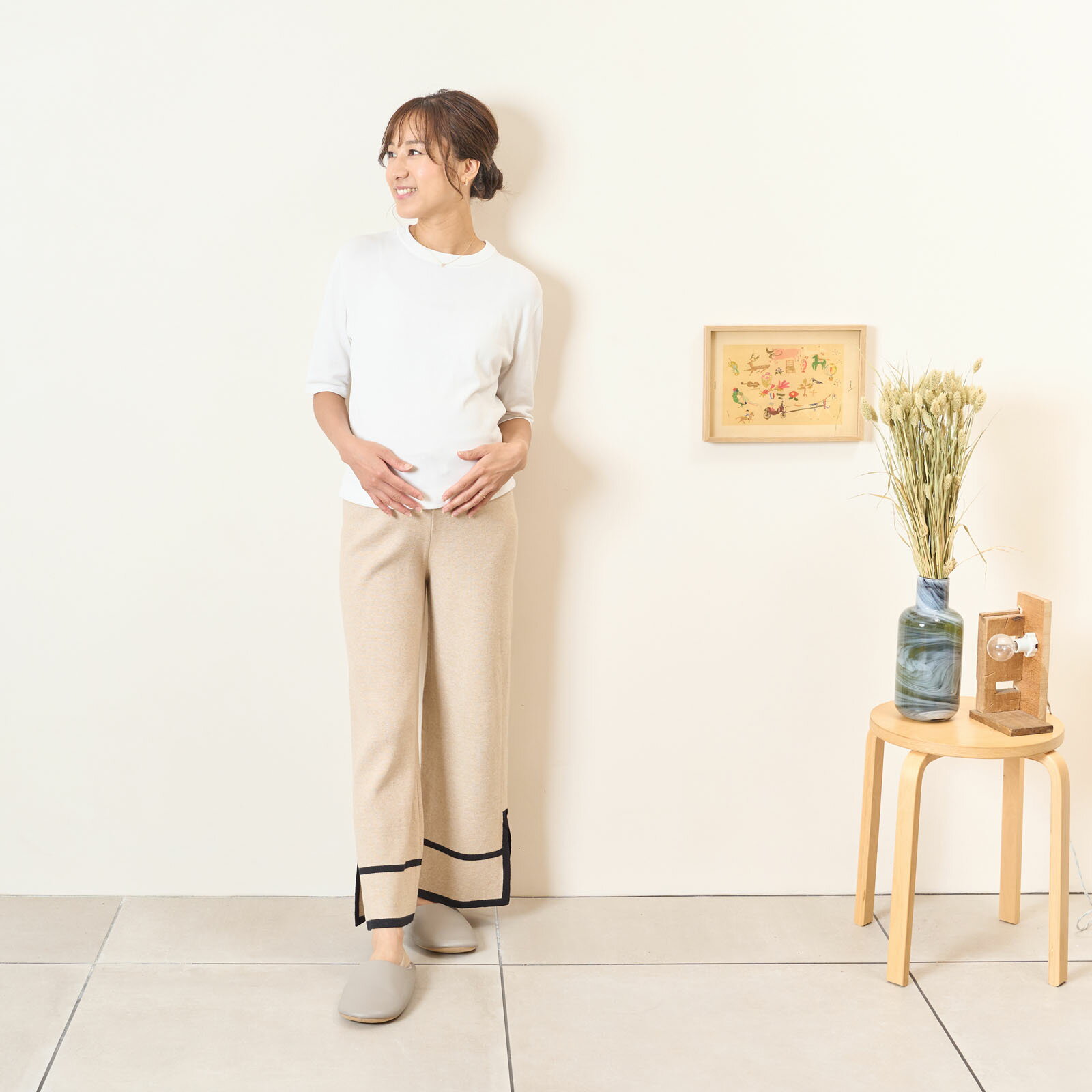 Rakuten - [for mom]レディース 産前産後 ママ 妊婦 春 夏 秋 冬 20代 30代 40代 OL 足元サイドスリット ニットワイドパンツ[73052]