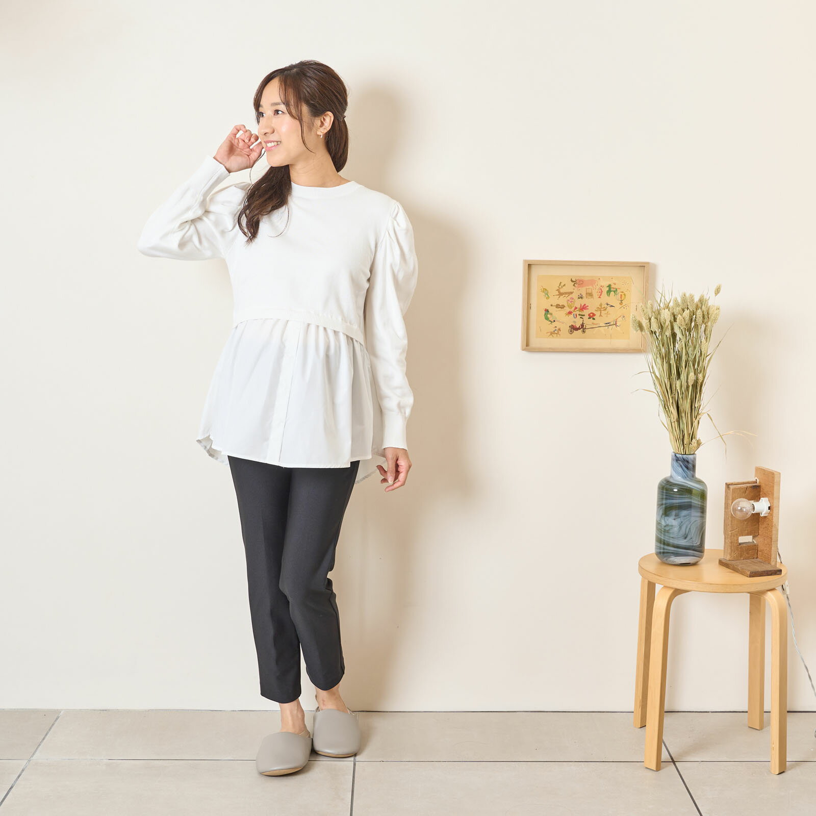 [for mom]背中リボン 切り替えニットプルーオーバー レディース 産前産後 ママ 妊婦 春 夏 秋 冬 20代 ..