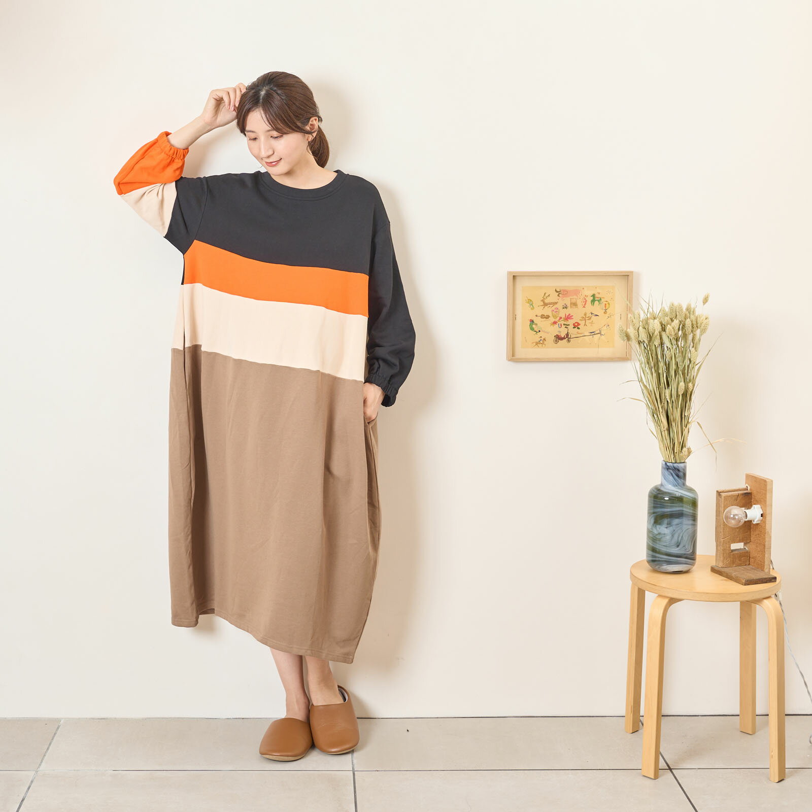 Rakuten - [for mom]配色切り替えワンピース レディース 産前産後 ママ 妊婦 春 夏 秋 冬 20代 30代 40代 OL [73065]