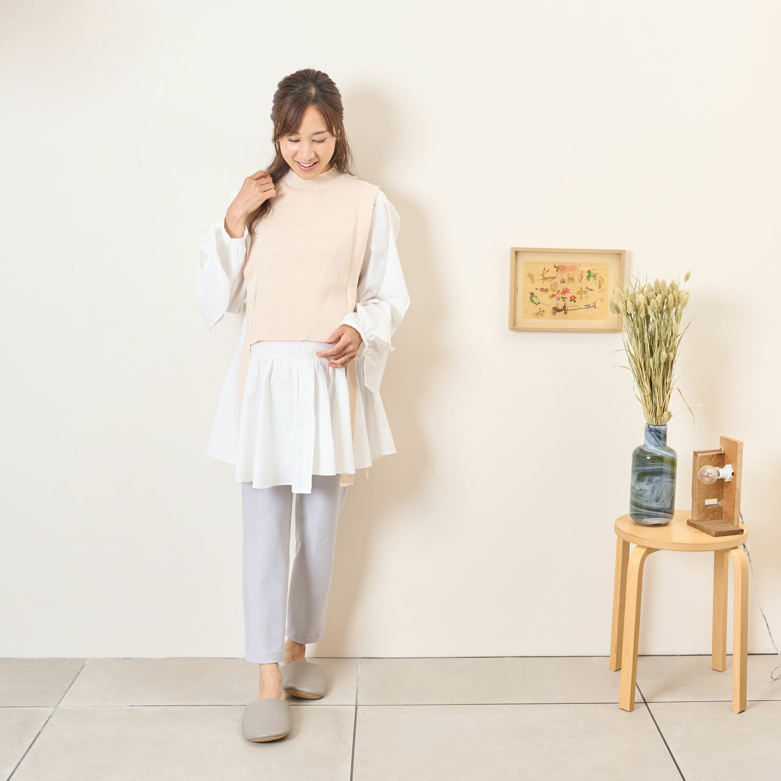 [for mom]フリル袖 ニットベストアンサンブル レディース 産前産後 ママ 妊婦 春 夏 秋 冬 20代 30代 4..