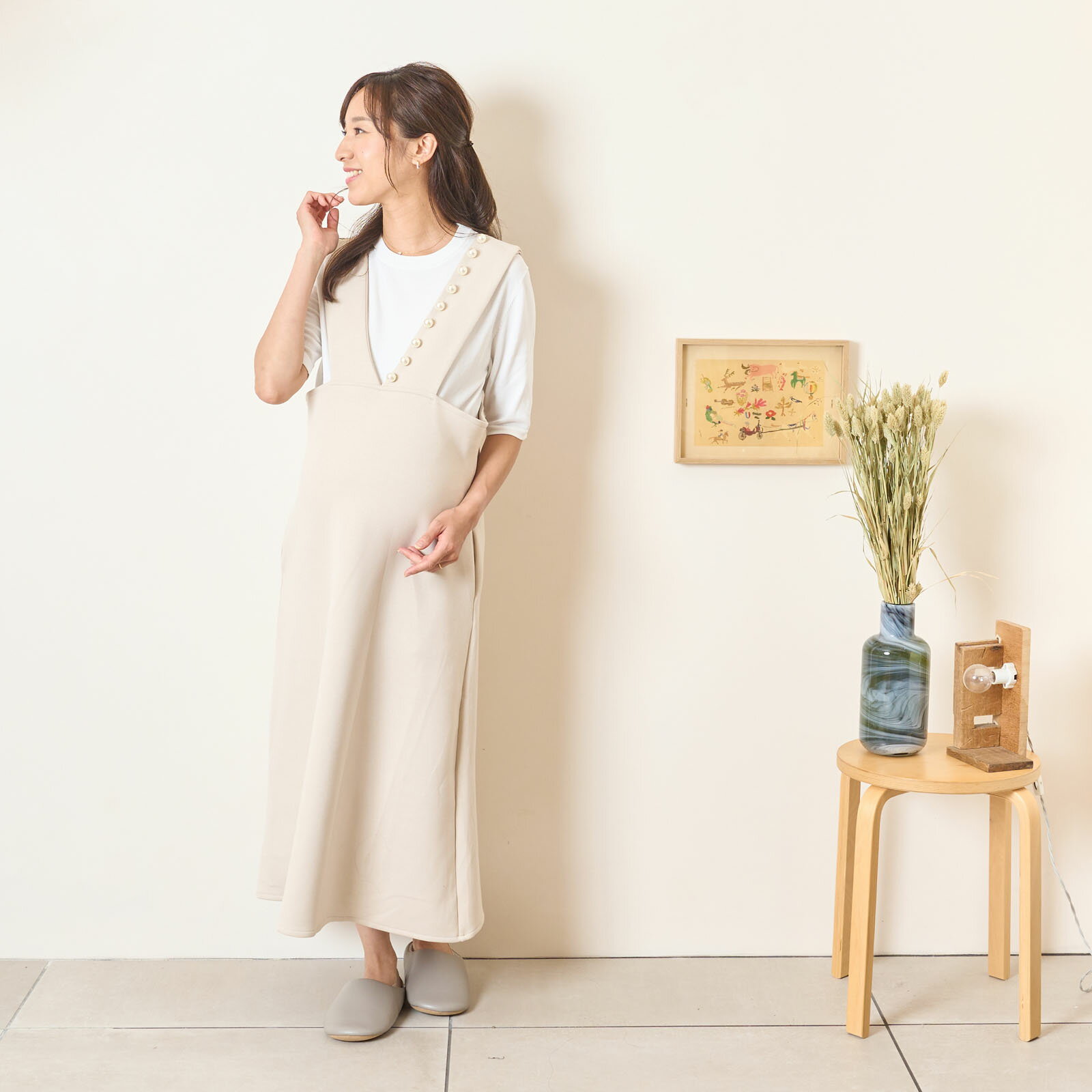 Rakuten - [for mom]ショルダーパール付き シャンパースカート 産前産後 ママ ロングスカート スカート マキシ 体型カバー 裏地あり レディース ミディアム ブラック ホワイト シンプル 大人 20代 30代 40代 母 OL[83519]