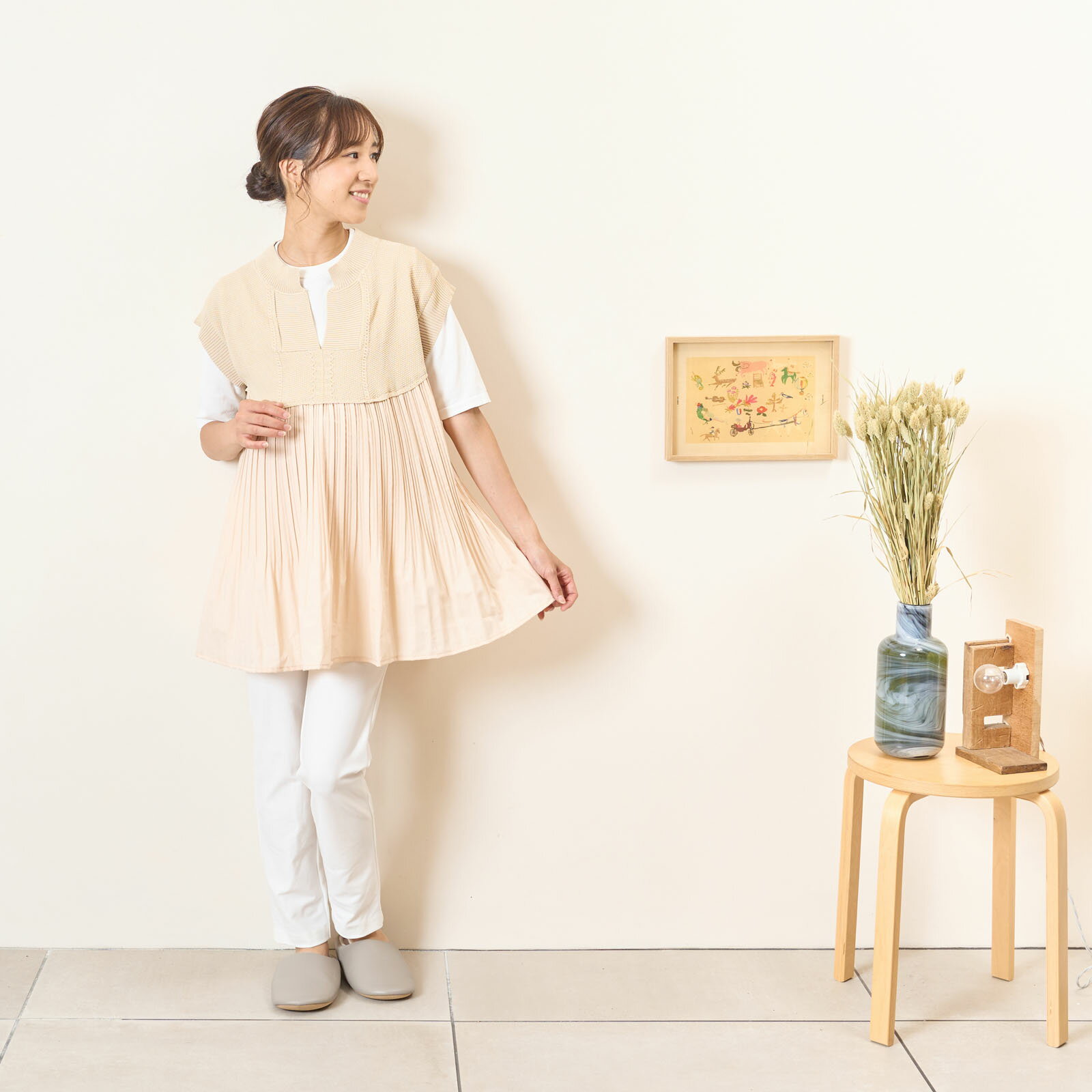 [for mom] プリーツ切り替え ニットベスト レディース 産前産後 ママ 妊婦 春 夏 秋 冬 20代 30代 40代..