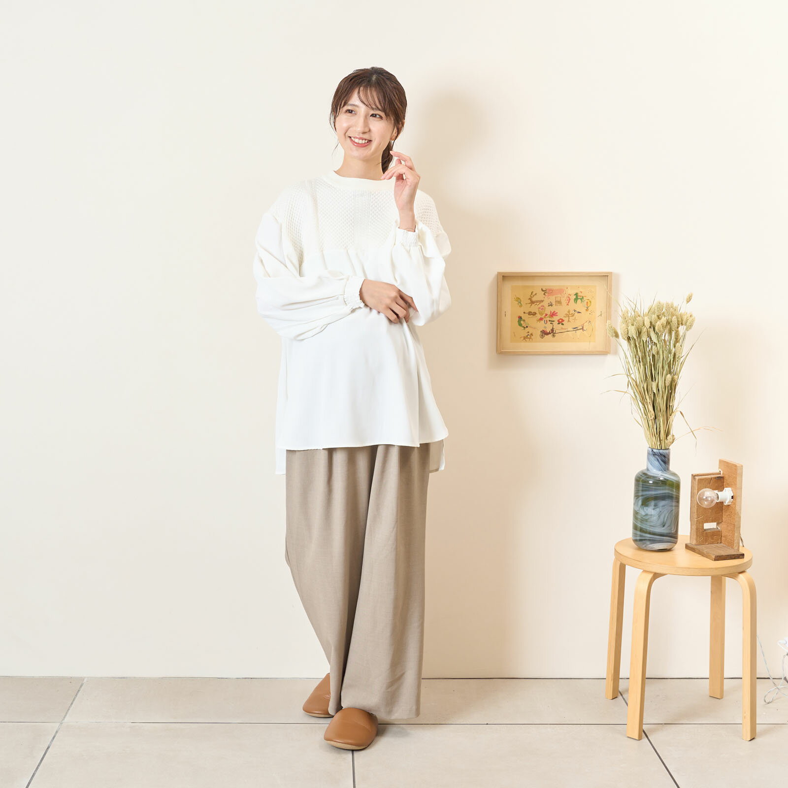 Rakuten - [for mom]タック入りデザインパンツ レディース 産前産後 ママ 妊婦 春 夏 秋 冬 20代 30代 40代 OL [MS-0010]