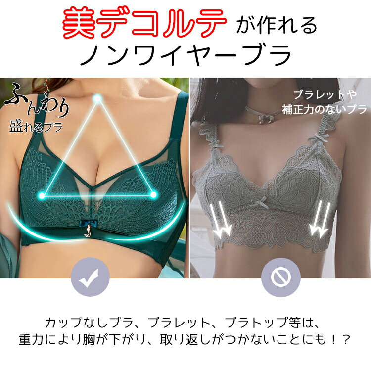 ブラジャー ナイトブラ ノンワイヤーブラ ワイヤレスブラ 超脇高×豪華レース 美谷...