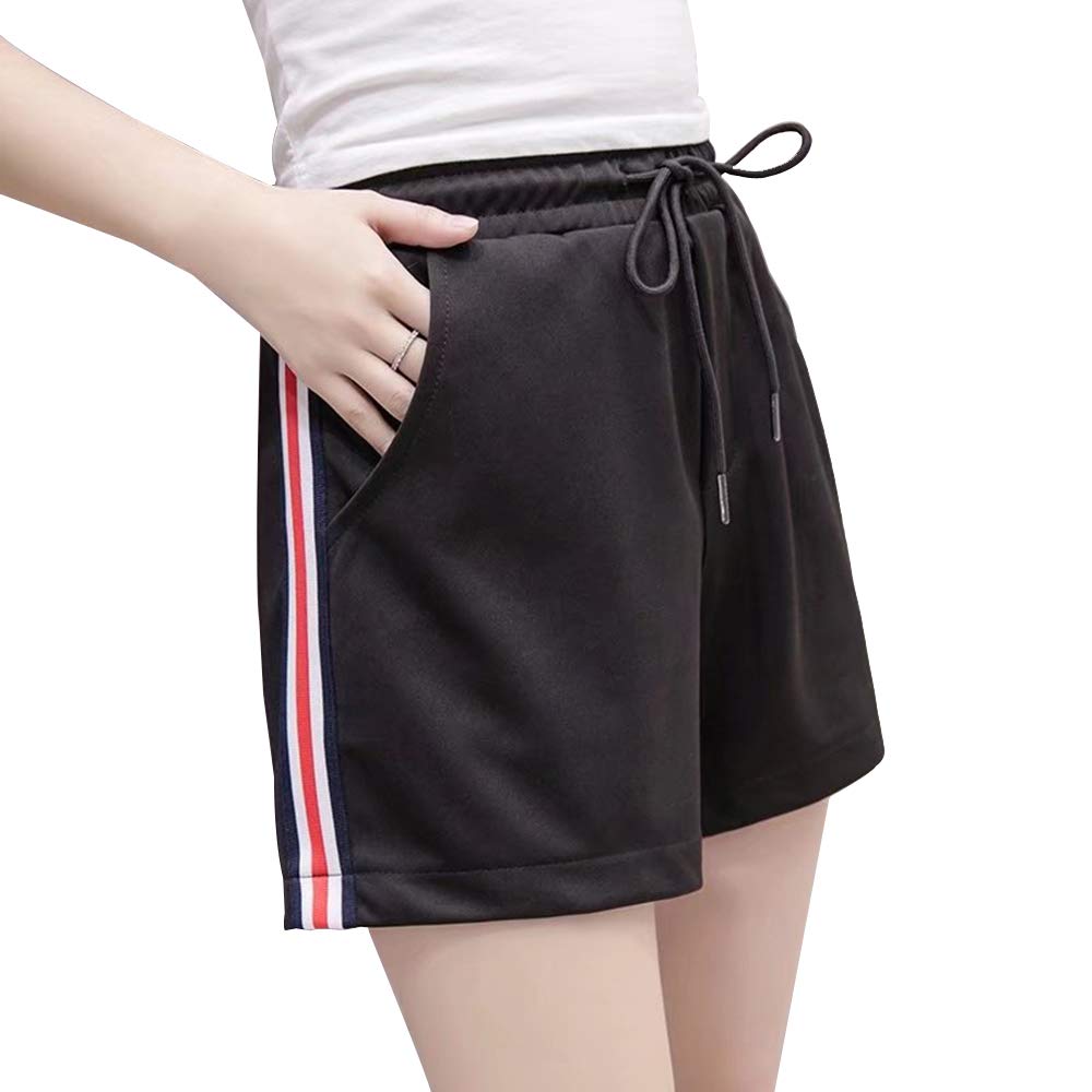 ショートパンツ 短パン スポーツ 夏 レディース フィットネス ゴム 伸縮性 吸汗 速乾 ヨガウェア 柔らかい カジュアル 夏場に走る用 ランニング 体育 用途自由 旅行にも (黒-赤