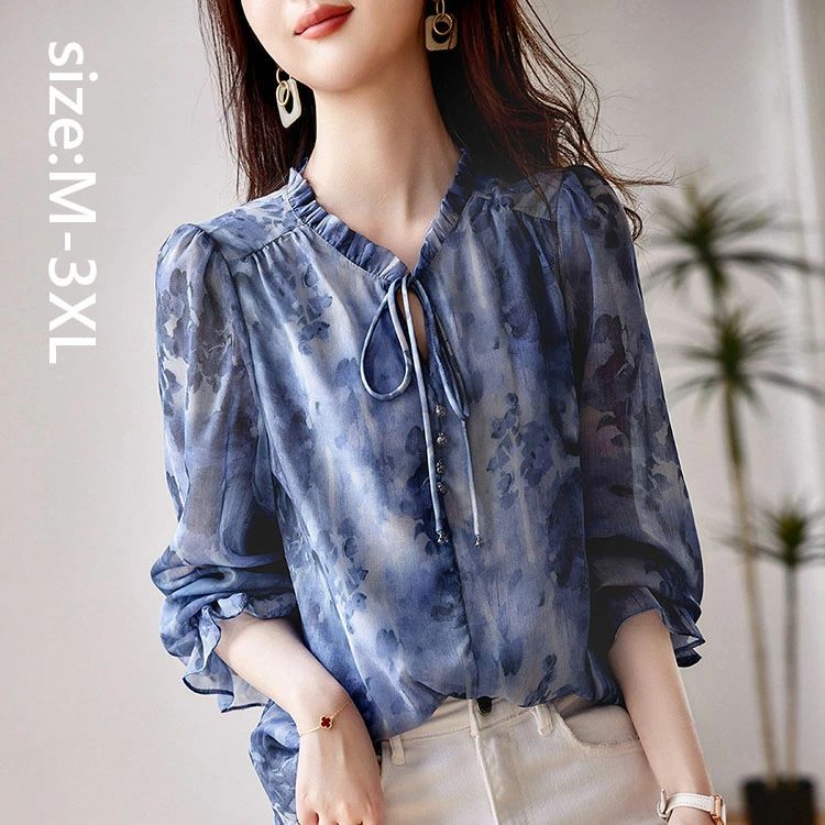 【新発売記念価格!】シフォンブラウス レディース ブラウス 春夏 オシャレ 花柄ブラウス 長袖 ブラウス オフィス 40代 30代 50代 エレガント 韓国風 通勤 OL リボン フレア 大人 シャツ 着痩せ ブラウス ゆったり カジュアル ウエア トップス