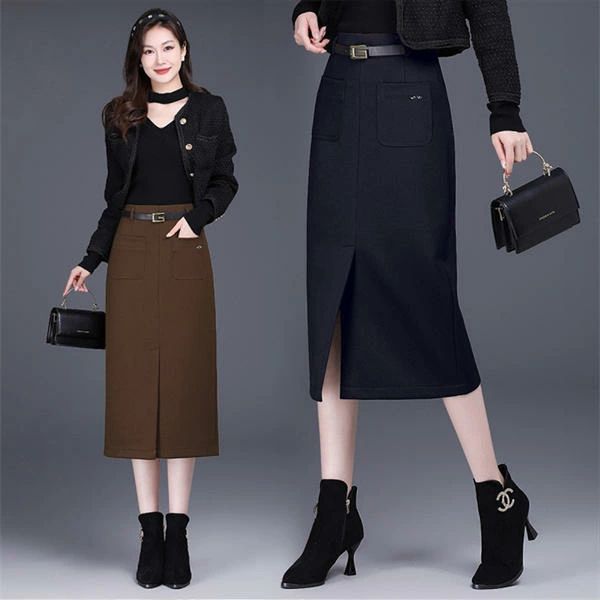 【P10倍 実質13,800円→11,730円 5/23まで】ニットスカート レディース ウール ウールスカート 膝丈 ボトムズ 春 秋 冬 黒 ブラウン 大人 厚手 上品 可愛い 暖かい 母の日 保温性 着痩せ 二次会 通勤 20代 30代 40代 50代 60代 通勤 通学 ベルト付 ミモレ丈スカート ひざ丈