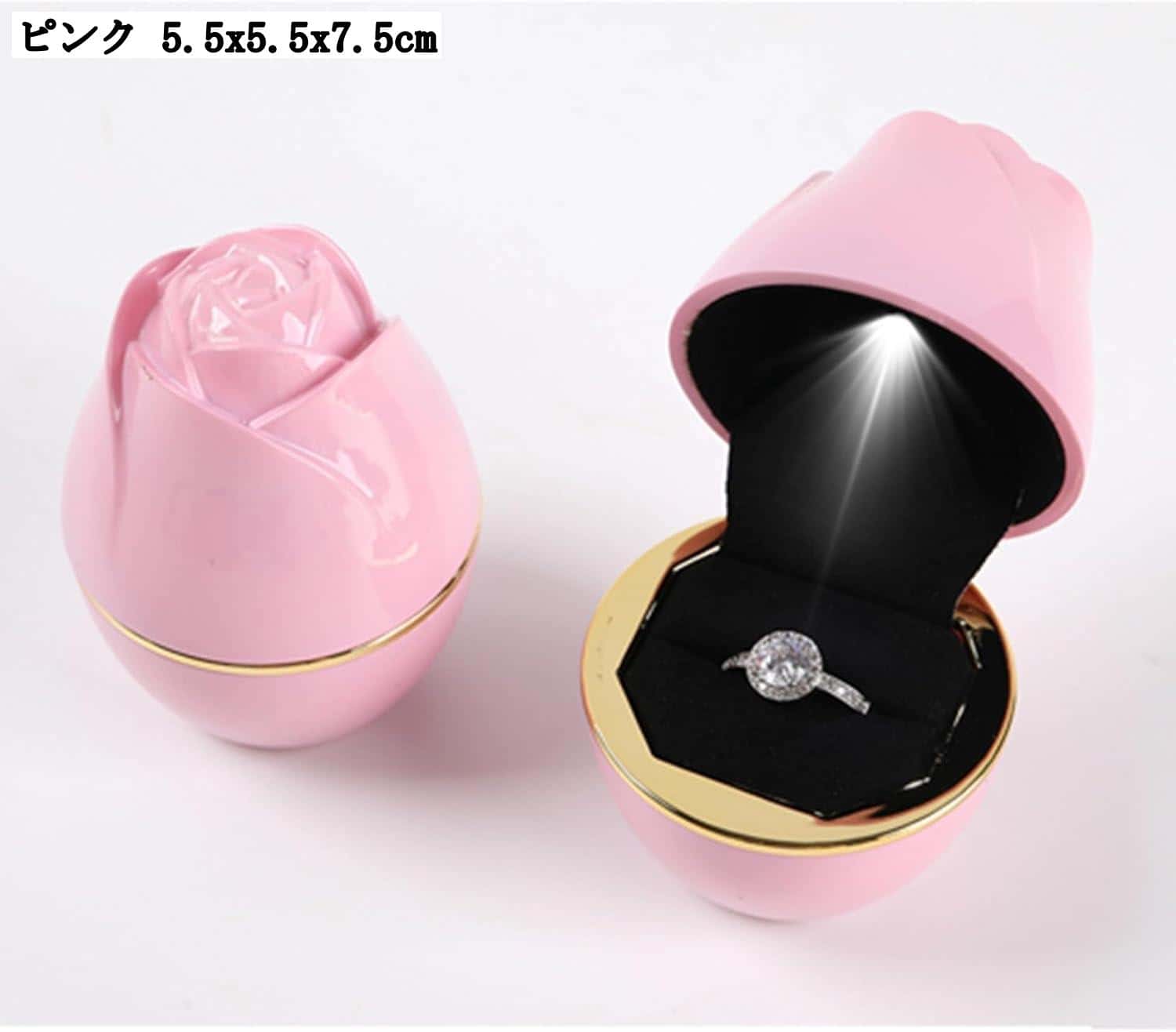 かわいいバラのリングボックス LEDジュエリーボックス 指輪ケース アクセサリー収納 ブレスレット収納 携帯用宝石箱 小物整理 撥水加工