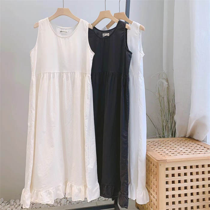 コットン ジャンパースカート タックワンピ ワンピース 夏 ロング レディース 重ね着 レディースワンピース ロングワンピース 夏ワンピース フレアワンピース ノースリーブ ロング丈 きれいめ 可愛い ティアード 無地 シンプル 綿 お洒落 カジュアル レイヤード 白 黒