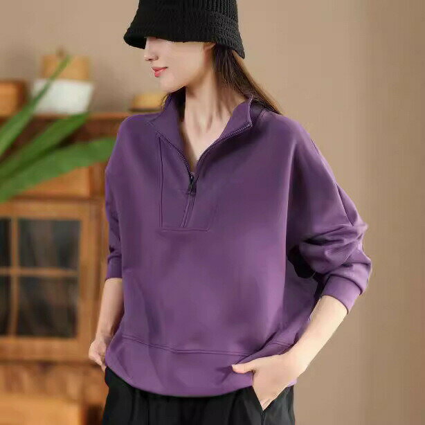 スウェット ハーフジップ レディース トレーナー トップス レイヤード 大きいサイズ ドロップショルダー スウェット プルオーバー 重ね ロング キーネック ハイネック 無地 スポーティー 春 秋