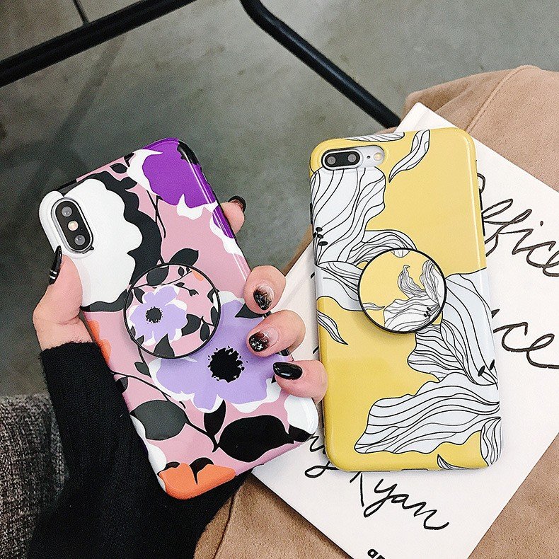 Rakuten - iPhone11 ケース iPhone se ケース iPhone XR XS 11Pro Max iPhone8 ケース かわいい 花 北欧風 スタンド スマホ グリップ スマホギミック フィンガーグリップ スタンド 折りたたみ式 おしゃれ ファッション