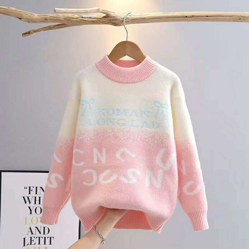 激安!フォーユー商店のニットセーター キッズ 子供服 トップス セーター ニット カジュアル 女の子 英文字 春 秋 冬 秋服 冬服 ゆったり 可愛い 丸首 長袖 ジュニア KUFC112(3色130-180）｜アングル2