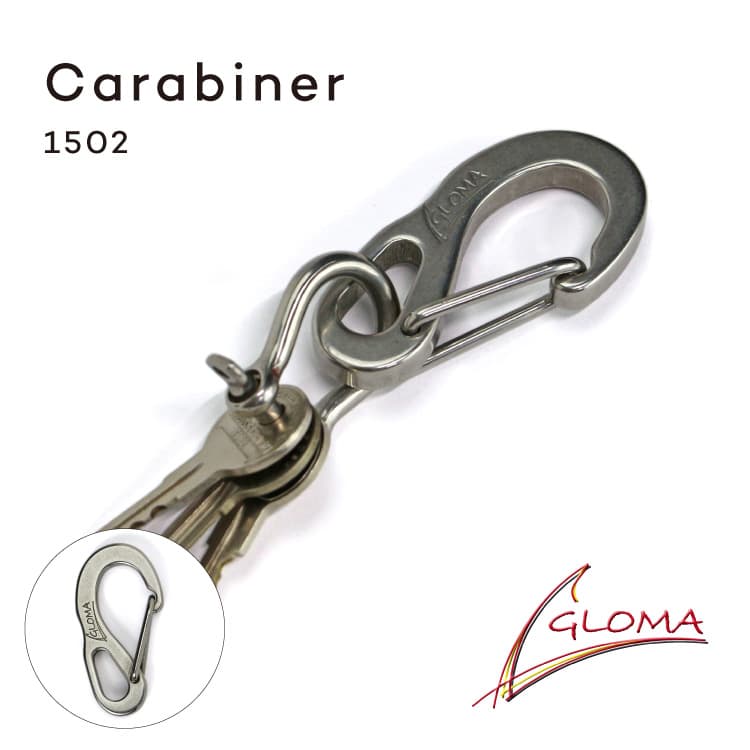 GLOMA Carabiner 1502 カラビナ1502 ダブルリング付 スペイン ヨット マリン シンプル かっこいい かわいい 丈夫 耐久性 機能性 鍵 キーリング キーホルダー バッグ ツール フック メンズ 男性 ユニセックス ステンレススチール【ネコポス】